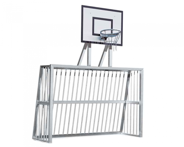 Bolzplatztor mit Basketballaufsatz Alu Profil  120 x 100 mm (freistehend, vollverschweißt, DIN-EN748